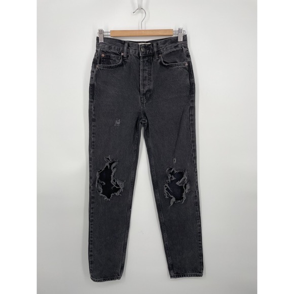 Free People Denim - Free People Jeans Womens 25 Black The Lasso High Waist Distressed Straight Leg